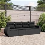 vidaXL 4-delige Loungeset met kussens poly rattan zwart