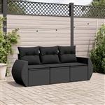 vidaXL 3-delige Loungeset met kussens poly rattan zwart