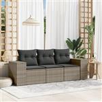 vidaXL 3-delige Loungeset met kussens poly rattan grijs