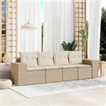 vidaXL 4-delige Loungeset met kussens poly rattan beige