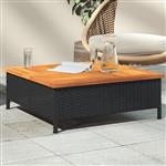 vidaXL Tuintafel 70x70x25 cm poly rattan en acaciahout zwart