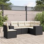 vidaXL 5-delige Loungeset met kussens poly rattan zwart