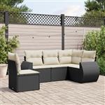 vidaXL 5-delige Loungeset met kussens poly rattan zwart