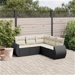 vidaXL 5-delige Loungeset met kussens poly rattan zwart