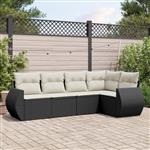 vidaXL 5-delige Loungeset met kussens poly rattan zwart