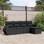 vidaXL 5-delige Loungeset met kussens poly rattan zwart