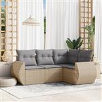 vidaXL 4-delige Loungeset met kussens poly rattan beige