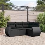 vidaXL 4-delige Loungeset met kussens poly rattan zwart