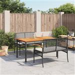 vidaXL 3-delige Tuinset met kussens poly rattan zwart