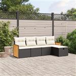 vidaXL 5-delige Loungeset met kussens poly rattan zwart