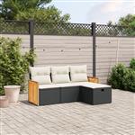 vidaXL 4-delige Loungeset met kussens poly rattan zwart