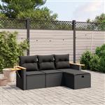 vidaXL 4-delige Loungeset met kussens poly rattan zwart