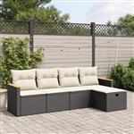 vidaXL 5-delige Loungeset met kussens poly rattan zwart