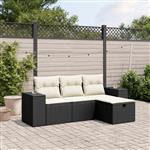 vidaXL 4-delige Loungeset met kussens poly rattan zwart