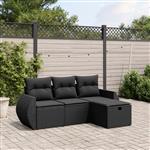 vidaXL 4-delige Loungeset met kussens poly rattan zwart