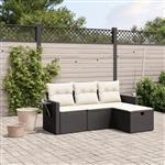 vidaXL 4-delige Loungeset met kussens poly rattan zwart