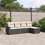 vidaXL 5-delige Loungeset met kussens poly rattan zwart