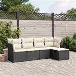 vidaXL 5-delige Loungeset met kussens poly rattan zwart