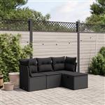 vidaXL 4-delige Loungeset met kussens poly rattan zwart