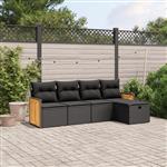 vidaXL 5-delige Loungeset met kussens poly rattan zwart