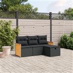 vidaXL 4-delige Loungeset met kussens poly rattan zwart