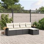 vidaXL 5-delige Loungeset met kussens poly rattan zwart