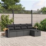 vidaXL 5-delige Loungeset met kussens poly rattan zwart