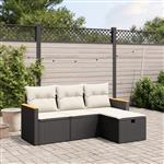 vidaXL 4-delige Loungeset met kussens poly rattan zwart