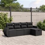 vidaXL 5-delige Loungeset met kussens poly rattan zwart