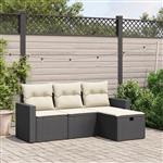 vidaXL 4-delige Loungeset met kussens poly rattan zwart