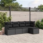 vidaXL 5-delige Loungeset met kussens poly rattan zwart