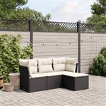 vidaXL 4-delige Loungeset met kussens poly rattan zwart