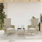 vidaXL 3-delige Tuinset met kussens poly rattan beige