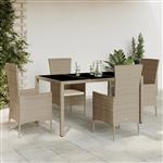 vidaXL 5-delige Tuinset met kussens poly rattan beige