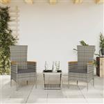 vidaXL 3-delige Tuinset met kussens poly rattan grijs