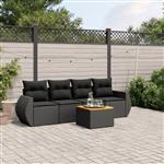 vidaXL 5-delige Loungeset met kussens poly rattan zwart