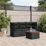 vidaXL 4-delige Loungeset met kussens poly rattan zwart