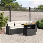 vidaXL 5-delige Loungeset met kussens poly rattan zwart