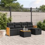 vidaXL 6-delige Loungeset met kussens poly rattan zwart