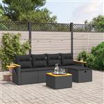 vidaXL 6-delige Loungeset met kussens poly rattan zwart