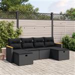 vidaXL 6-delige Loungeset met kussens poly rattan zwart