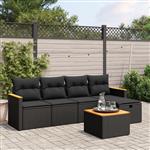 vidaXL 6-delige Loungeset met kussens poly rattan zwart