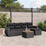 vidaXL 6-delige Loungeset met kussens poly rattan zwart