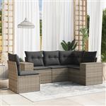 vidaXL 5-delige Loungeset met kussens poly rattan grijs