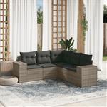 vidaXL 5-delige Loungeset met kussens poly rattan grijs