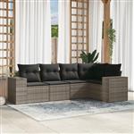 vidaXL 5-delige Loungeset met kussens poly rattan grijs