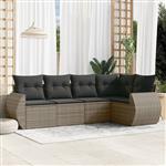 vidaXL 5-delige Loungeset met kussens poly rattan grijs