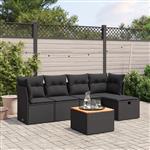 vidaXL 6-delige Loungeset met kussens poly rattan zwart