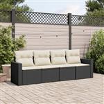 vidaXL 4-delige Loungeset met kussens poly rattan zwart