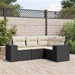 vidaXL 4-delige Loungeset met kussens poly rattan zwart